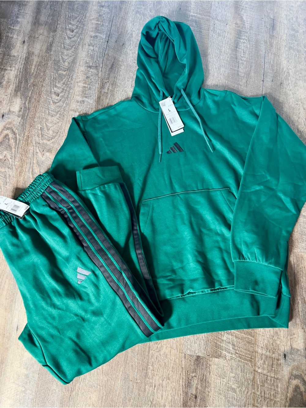 Adidas Cozy Hoodie and 3- Stripe Fleece Cuffed Sweatpants Set- Size Large